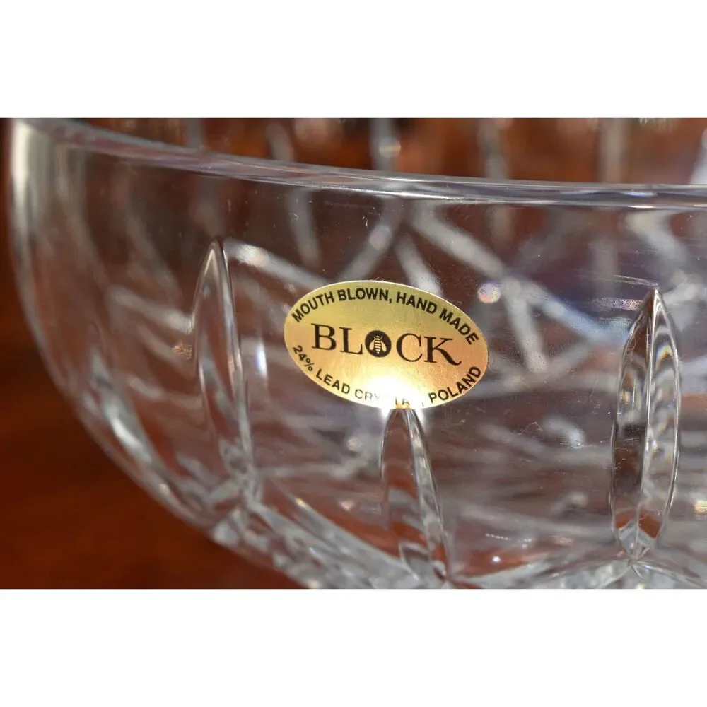 Vintage Block Hand Cut Mouth Blown 24% Lead Crystal Bowl 9